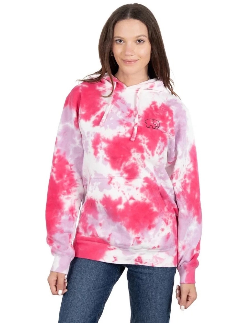 IVORY ELLA Women’s Pink Tie-Dye Pullover Hoodie with Cute Ella Logo on Back S